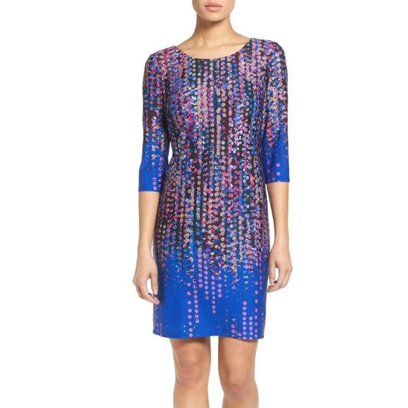 Chetta B Confetti Print Knit Sheath Dress 2 - Picture 1 of 4